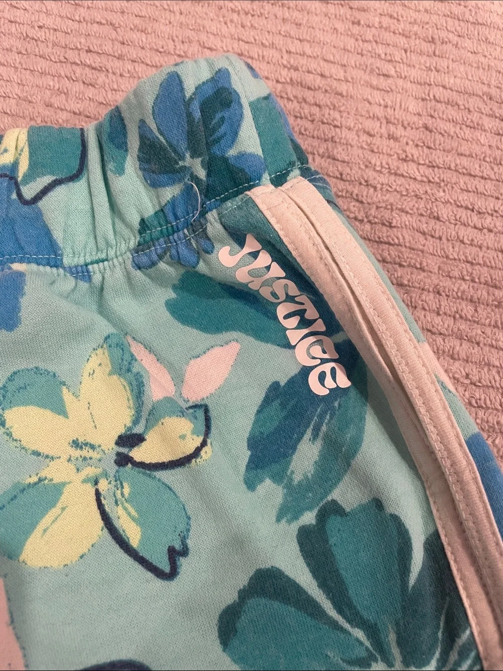 Justice Teal Floral Drawstring Athletic Shorts